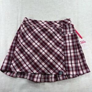 Justice Girls Plaid Pleated Skort L (12/14) Burgundy Pink White Elastic Waist